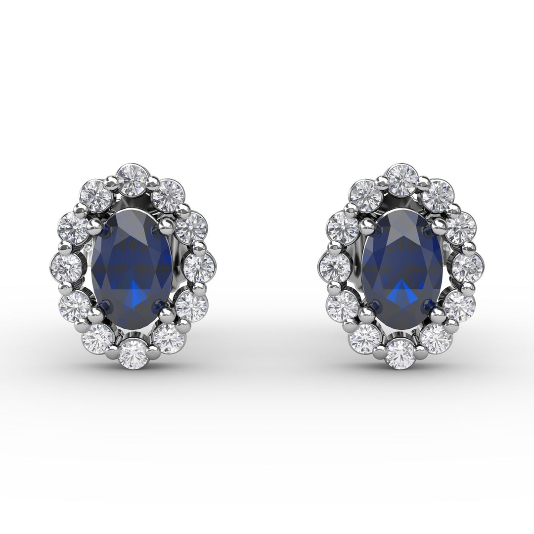 Halo Sapphire and Diamond Stud Earrings