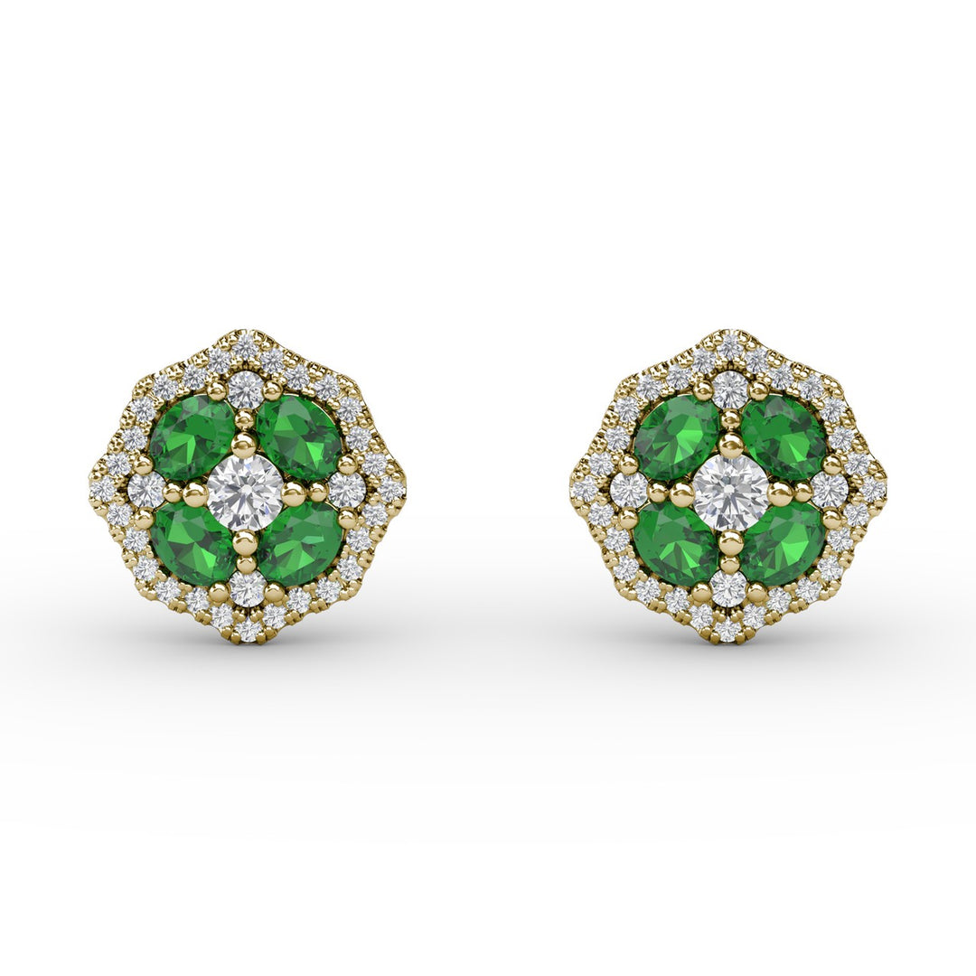 Striking Emerald and Diamond Stud Earrings