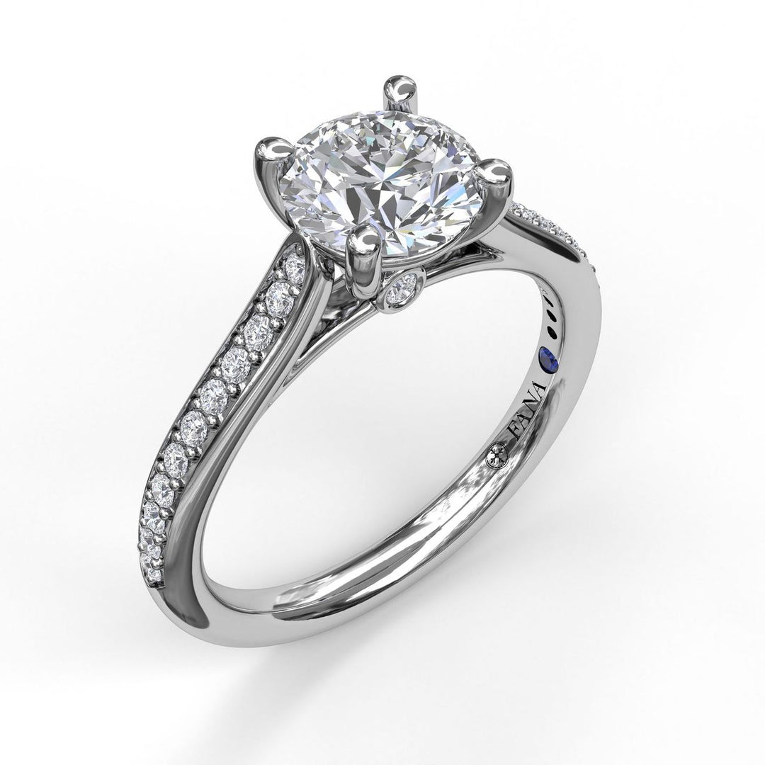 Cathedral Single Row Pave Engagement Ring