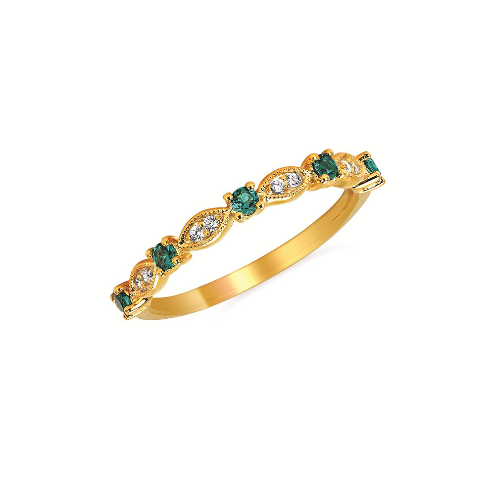 14K Yellow Gold Emerald and Diamond Stackable Ring