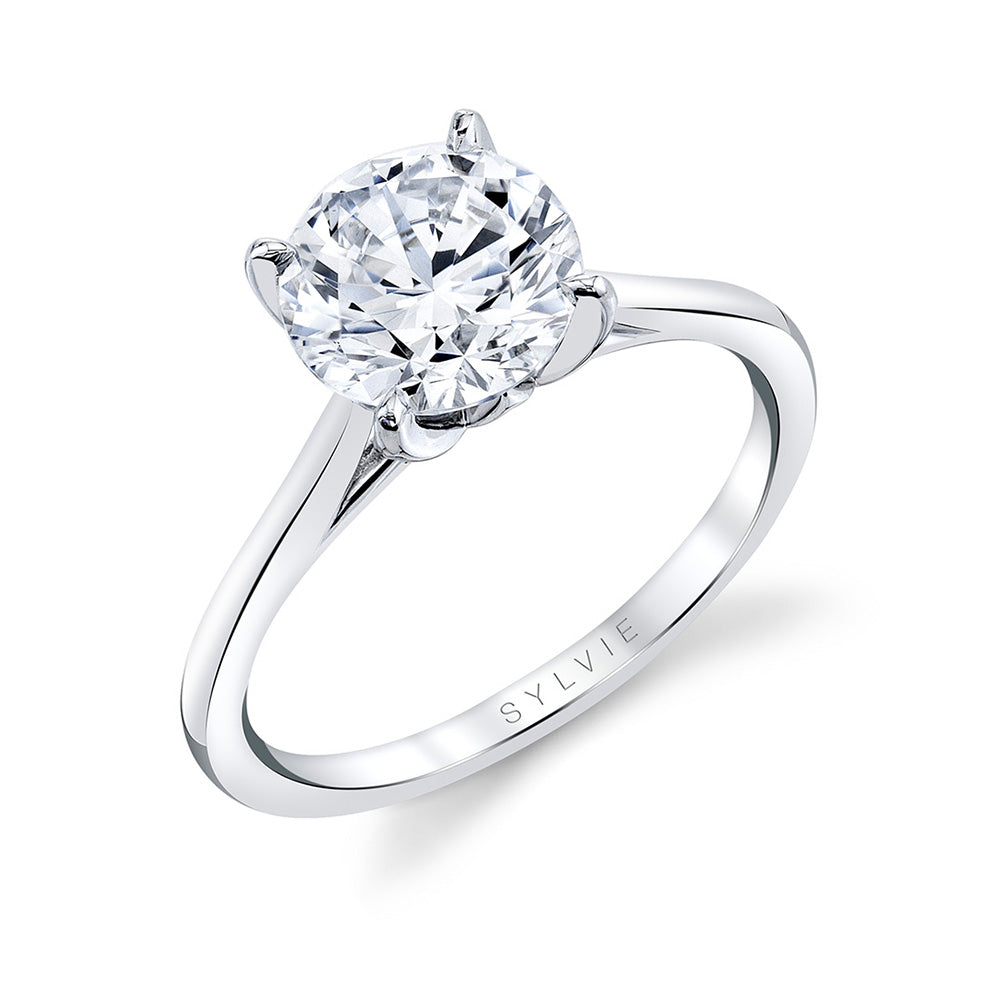14K White Gold Semi Mount Round Solitaire Diamond Engagement Ring