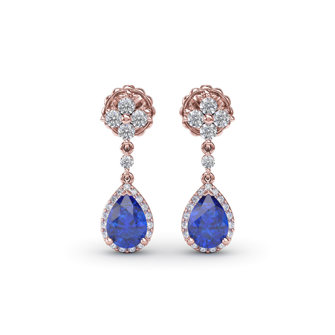 Sapphire and Diamond Teardrop Dangle Earrings