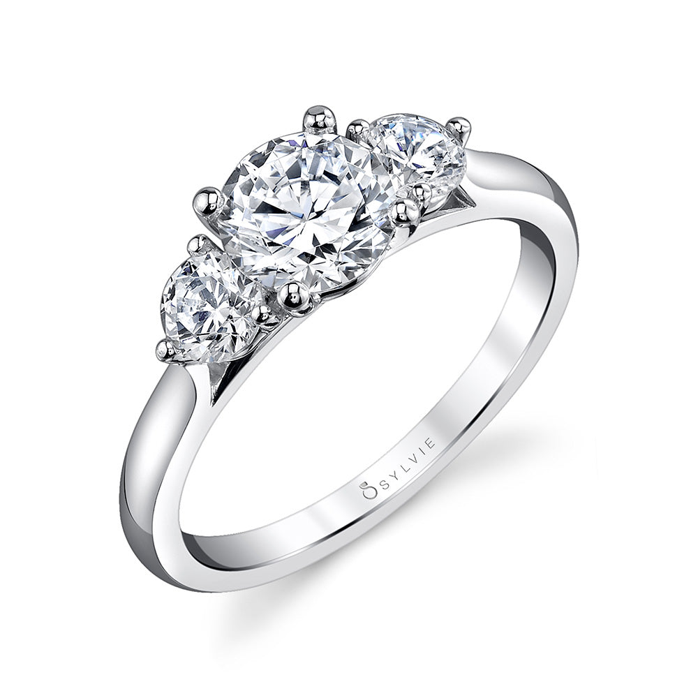 14K White Gold Semi Mount Round 3 Stone Diamond Engagement Ring