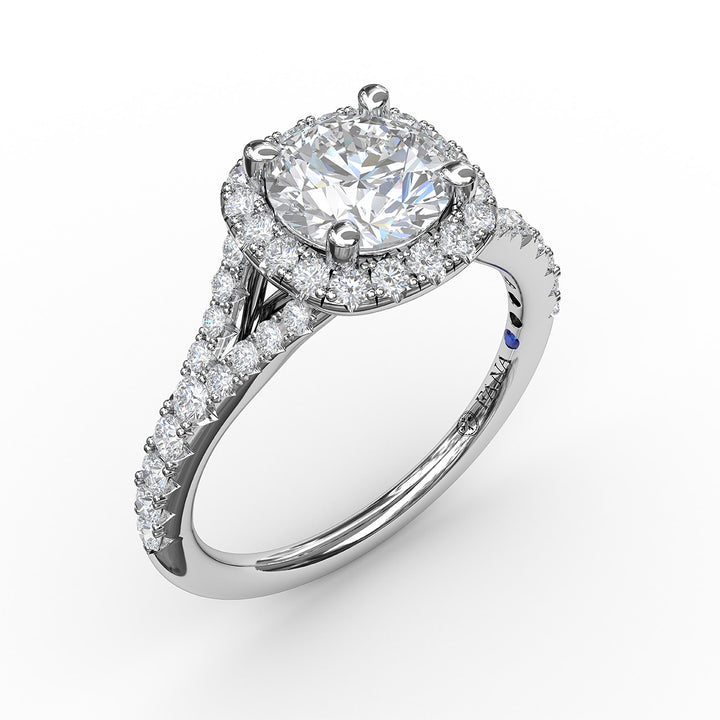 Classic Diamond Halo Engagement Ring with a Subtle Split Band