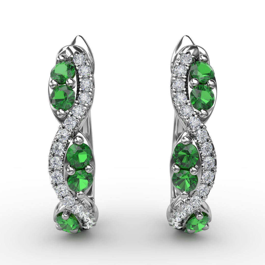 Emerald And Diamond Swirl Hoops
