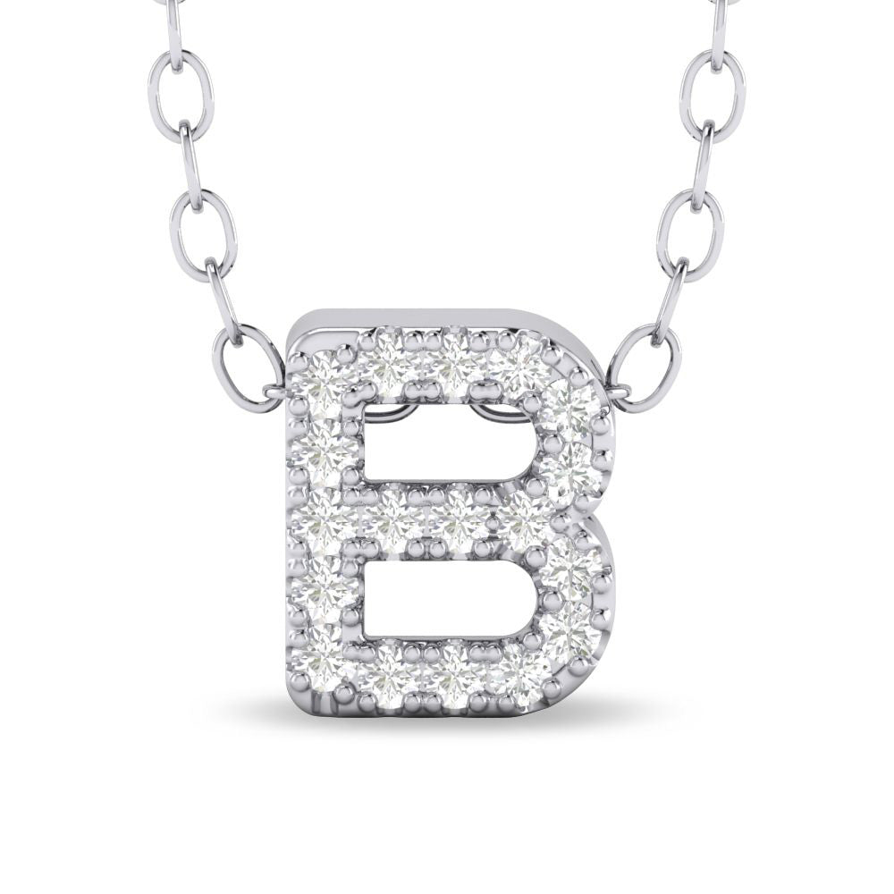 10K White Gold .11 CTW Letter B Diamond Pendant