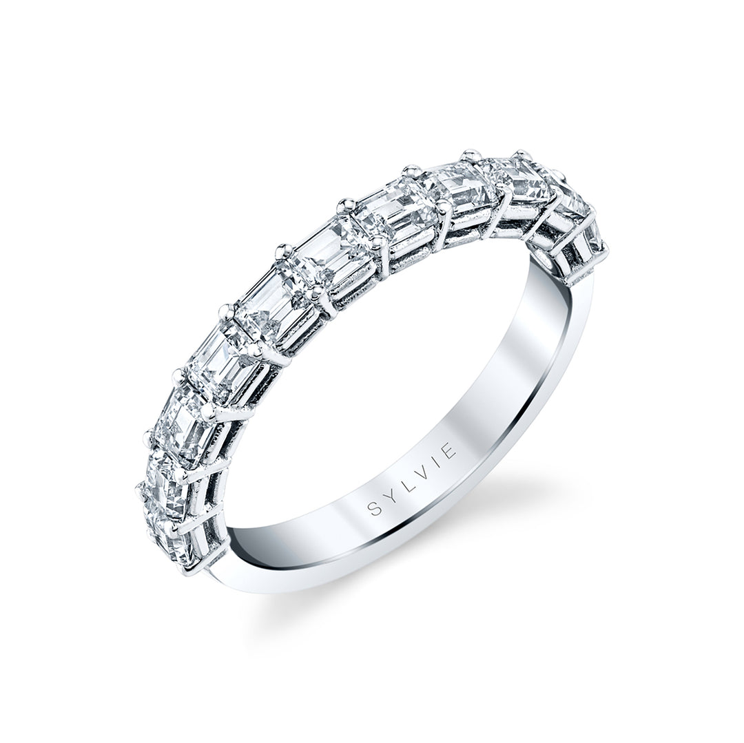 Emerald Shaped East To West Wedding Band