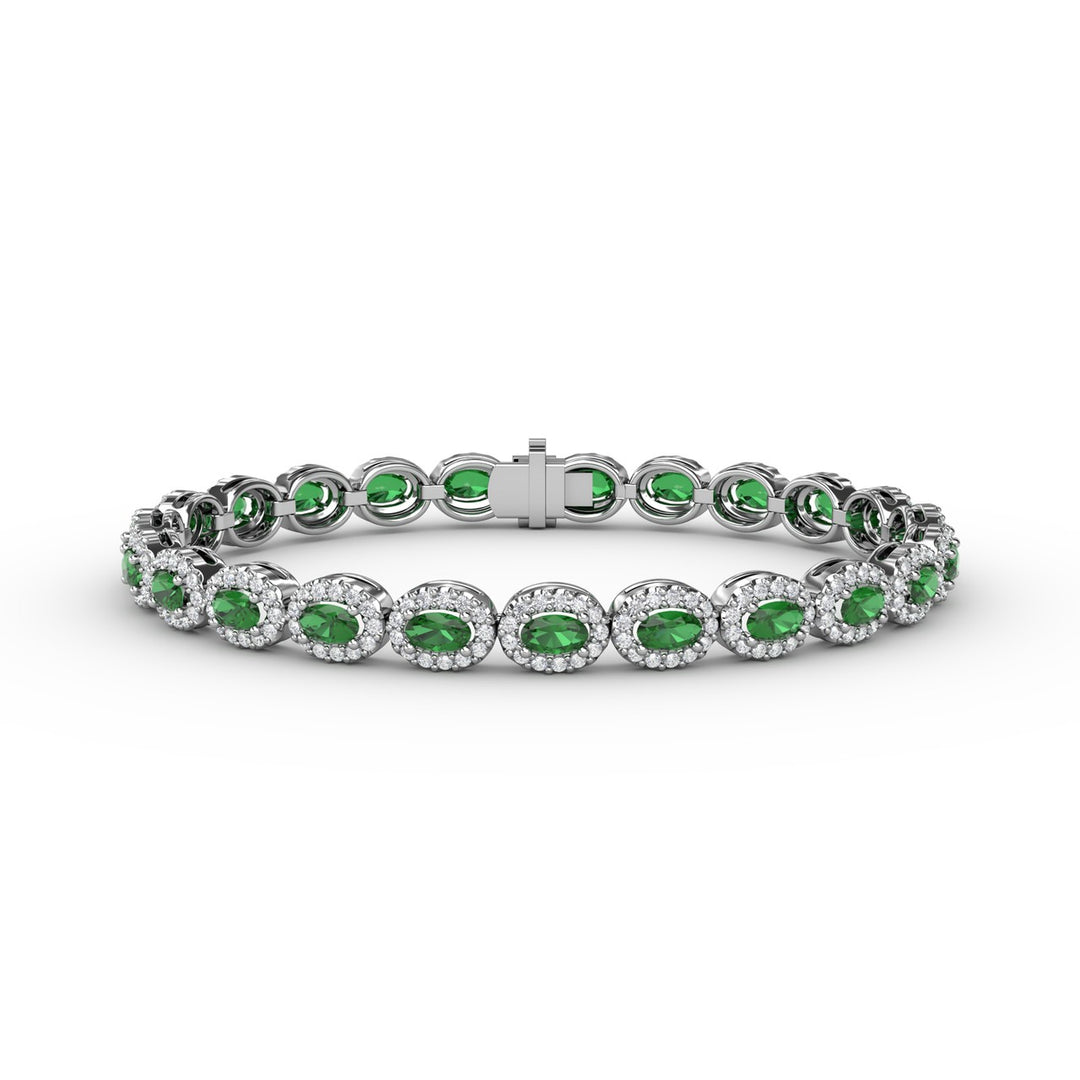 Striking Oval Emerald and Diamond Bracelet