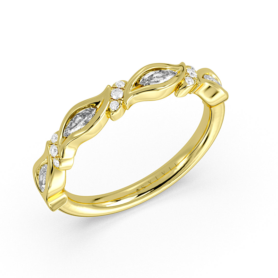 Tulira Leaf Shaped Marquise Diamond Wedding Ring