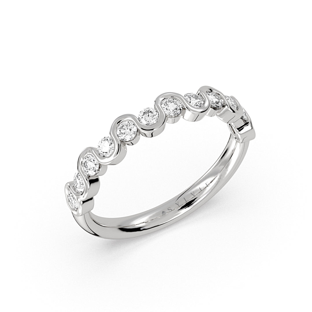 Wavy Half Bezel Diamond Wedding Ring