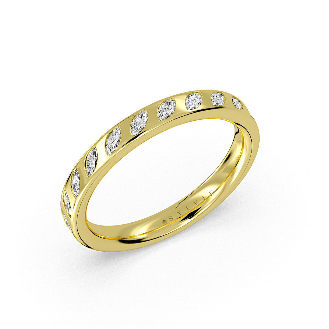 Flush Set Spaced Marquise Diamond Wedding Ring