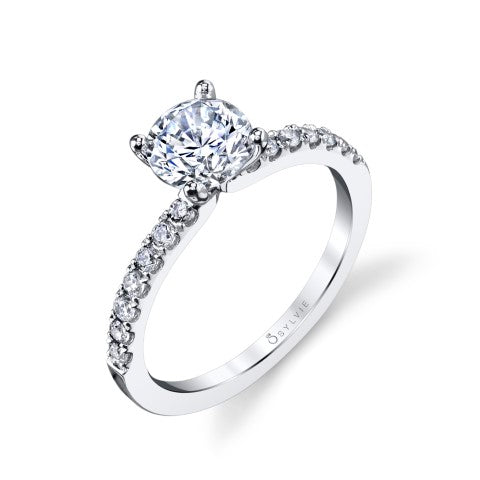 14K White Gold Semi Mount Round Classic Diamond Engagement Ring