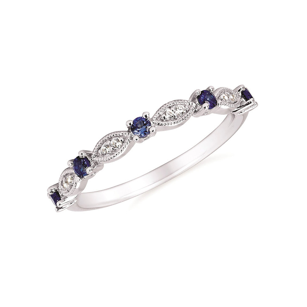 14K White Gold Sapphire and Diamond Stackable Ring