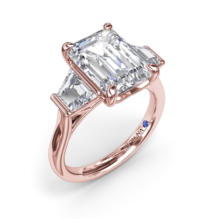 Three Stone Trapezoid Diamond Engagement Ring