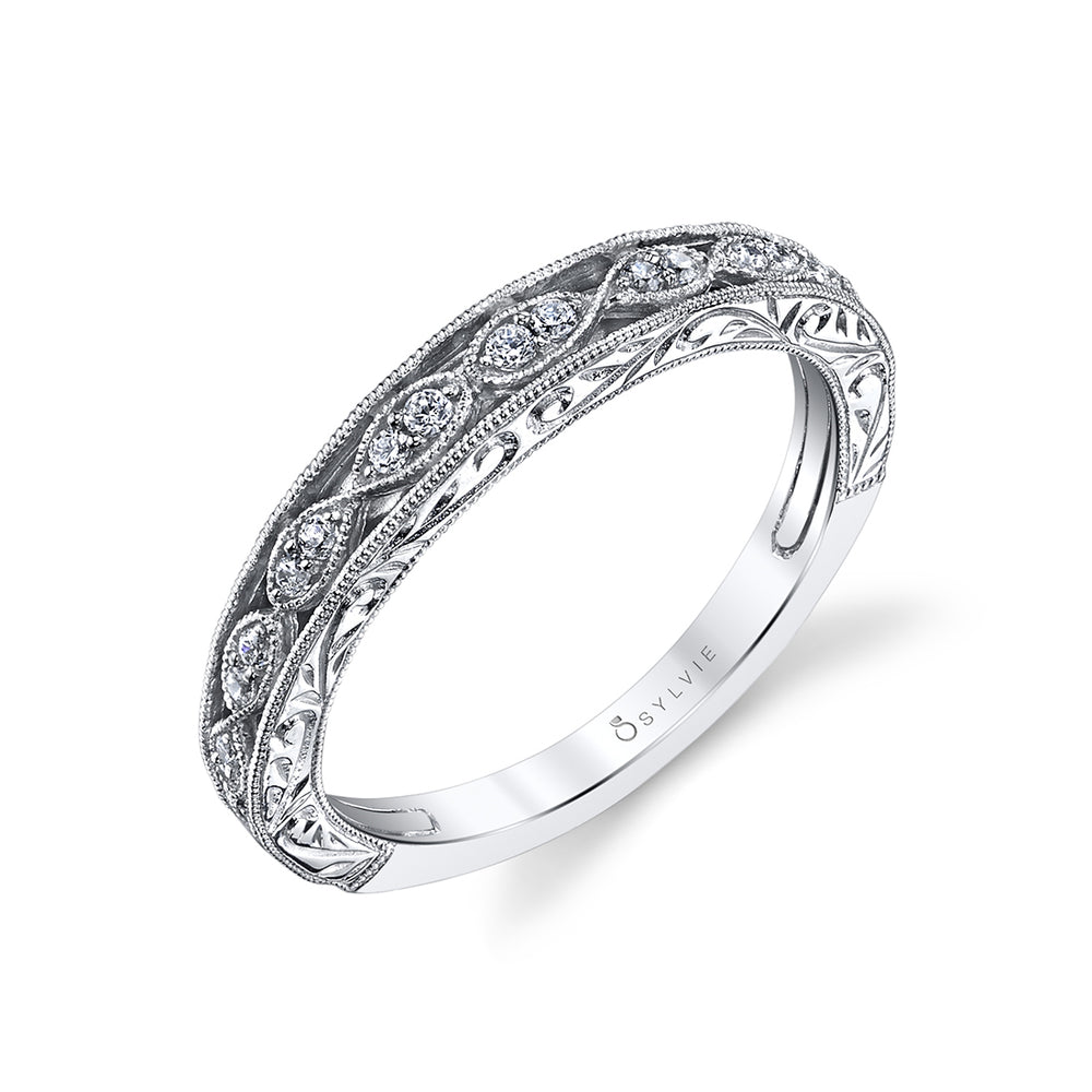 Vintage Inspired Wedding Band with Hand Engraving - Justeen