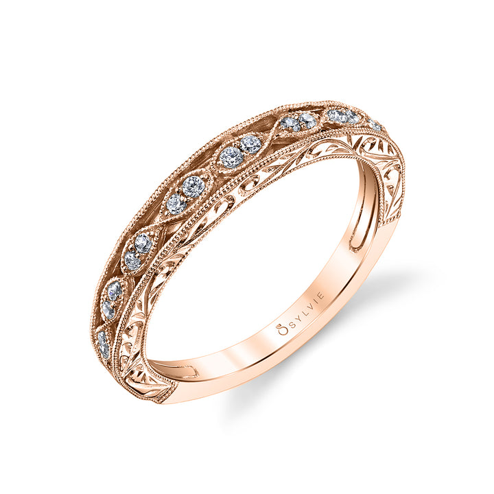 Vintage Inspired Wedding Band with Hand Engraving - Justeen