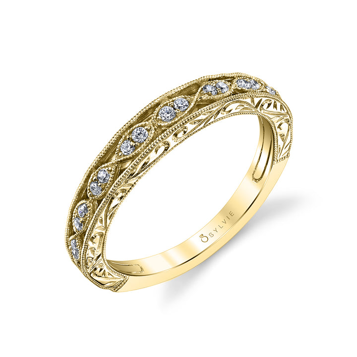 Vintage Inspired Wedding Band with Hand Engraving - Justeen