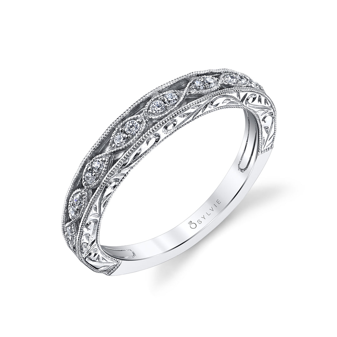 Vintage Inspired Wedding Band with Hand Engraving - Justeen