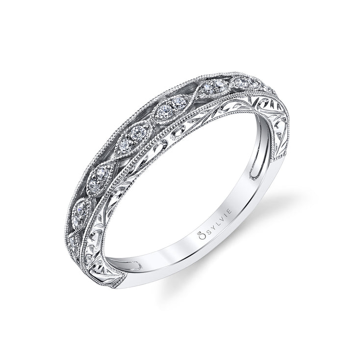 Vintage Inspired Wedding Band with Hand Engraving - Justeen