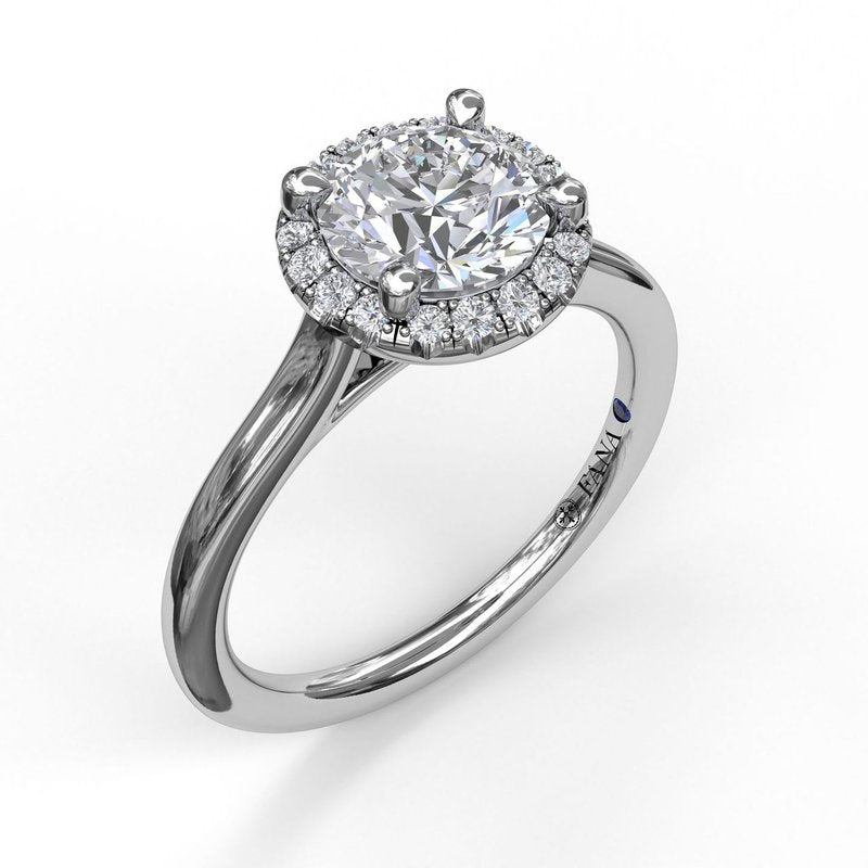 14K White Gold Semi Mount Round Halo Diamond Engagement Ring