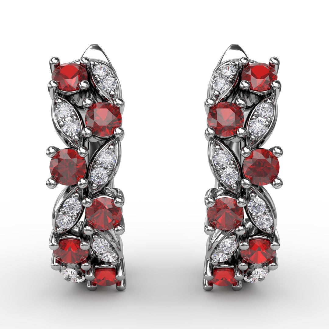 Clustered Ruby and Diamond Earrings