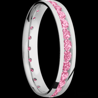 4 mm wide/Domed/Cobalt Chrome band with an Eternity arrangement of .07 carat Round Lab Dark Pink Diamond stones in a Channel setting.