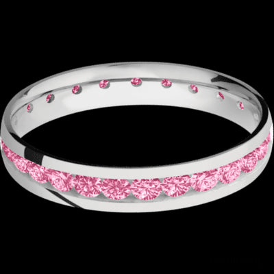 4 mm wide/Domed/Cobalt Chrome band with an Eternity arrangement of .07 carat Round Lab Dark Pink Diamond stones in a Channel setting.