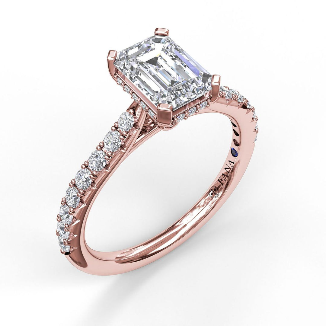 Classic Emerald Cut Engagement Ring with a Subtle Diamond Splash