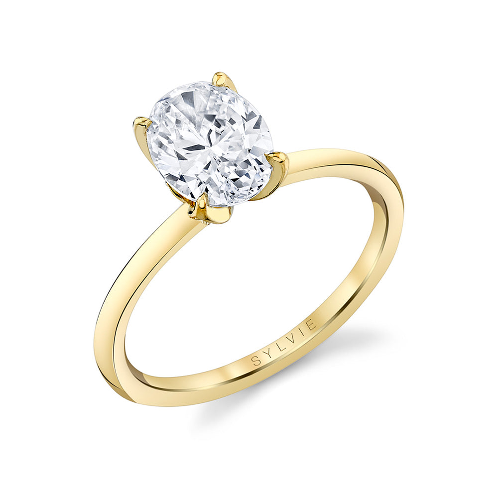 14K Yellow Gold Semi Mount Oval Solitaire Diamond Engagement Ring