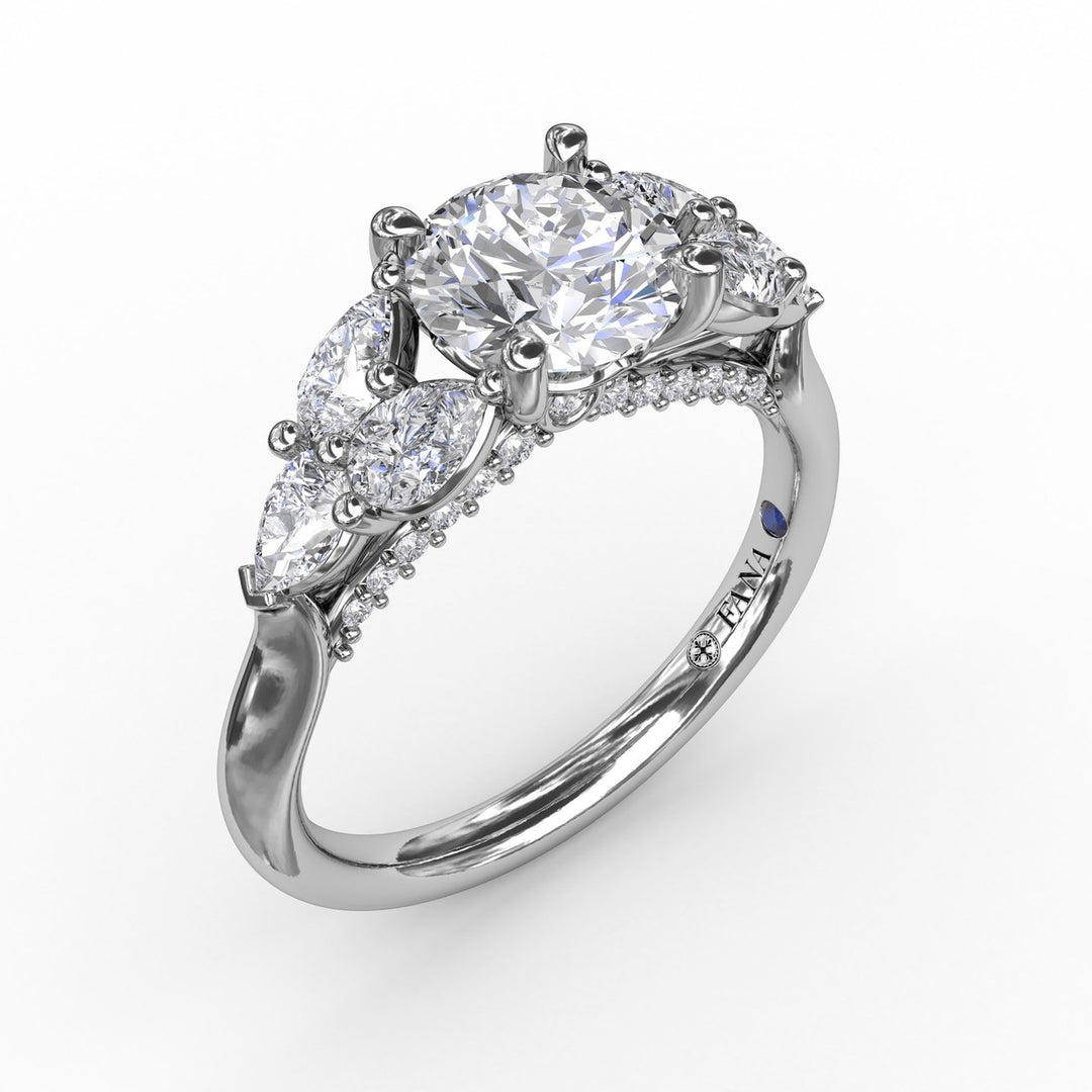 Floral Multi-Stone Engagement Ring With Diamond Leaves
