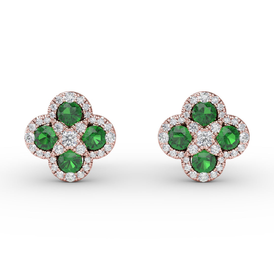 Endless Bliss Emerald and Diamond Cluster Studs