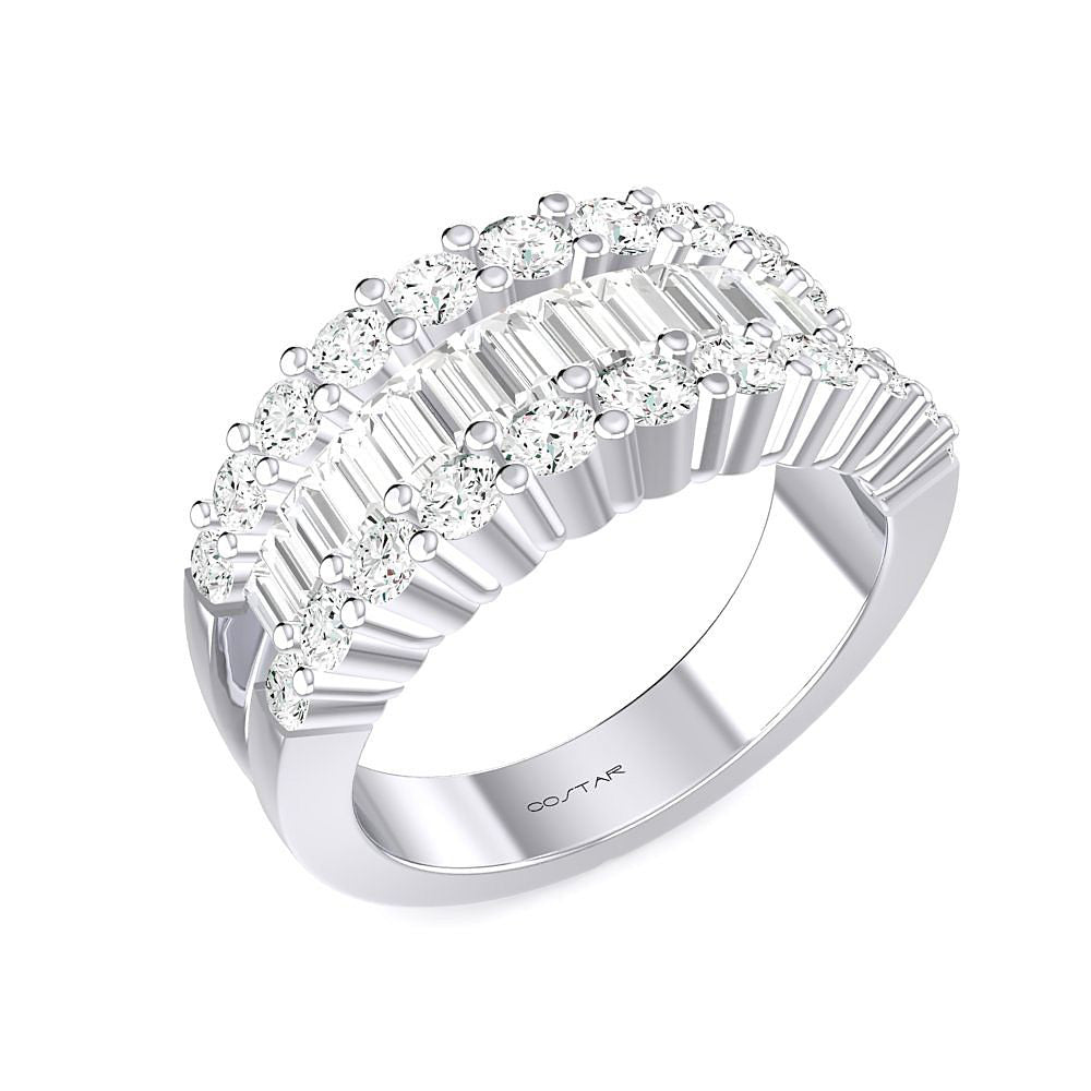 14K White Gold Multi Row 1.90 CTW Diamond Fashion Ring