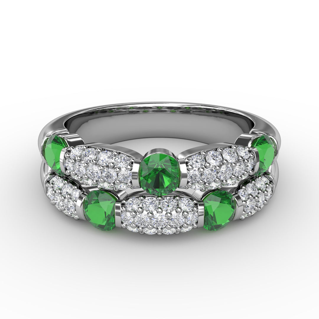 Double Row Emerald and Diamond Ring