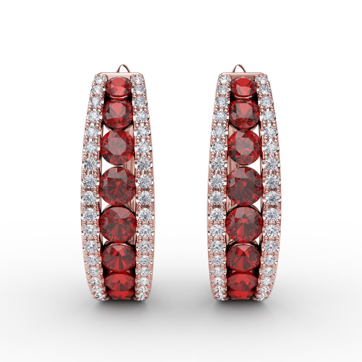 Channel Set Ruby Fashion Hoops
