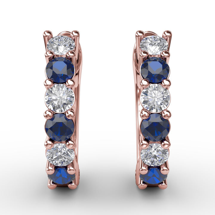 Shared Prong Sapphire And Diamond Hoop Earrings