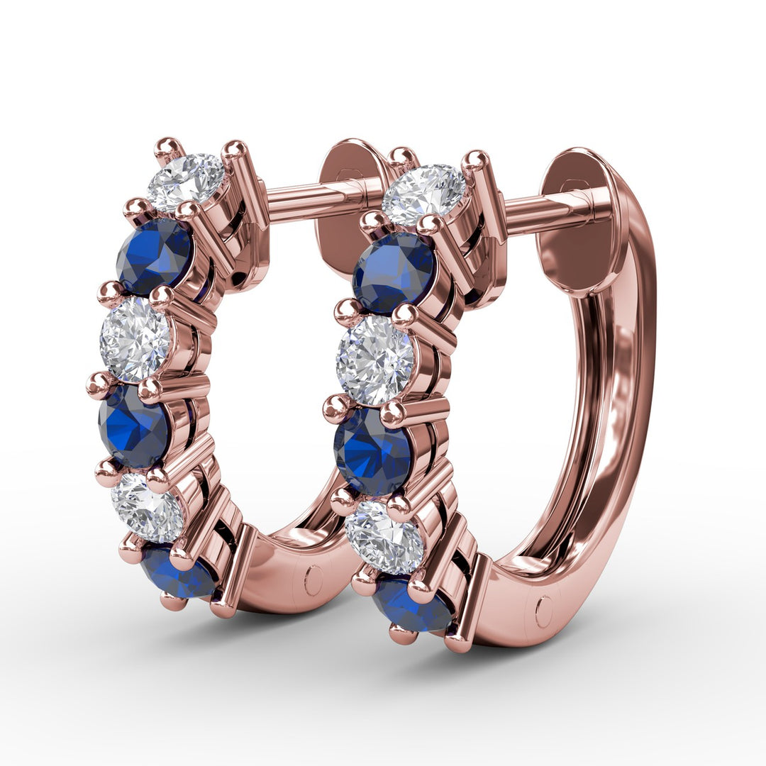 Shared Prong Sapphire And Diamond Hoop Earrings