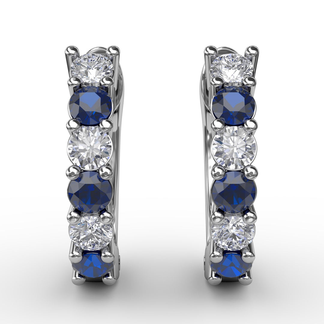 Shared Prong Sapphire And Diamond Hoop Earrings