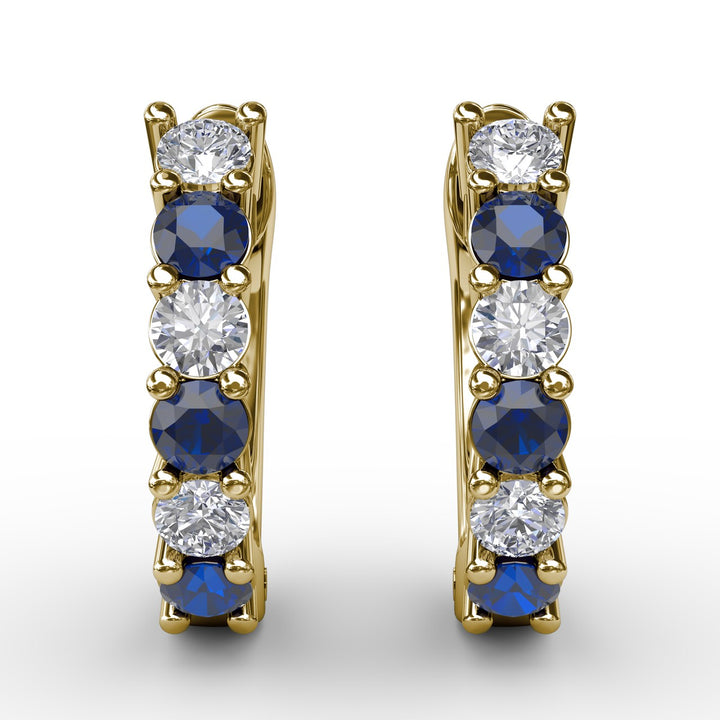 Shared Prong Sapphire And Diamond Hoop Earrings