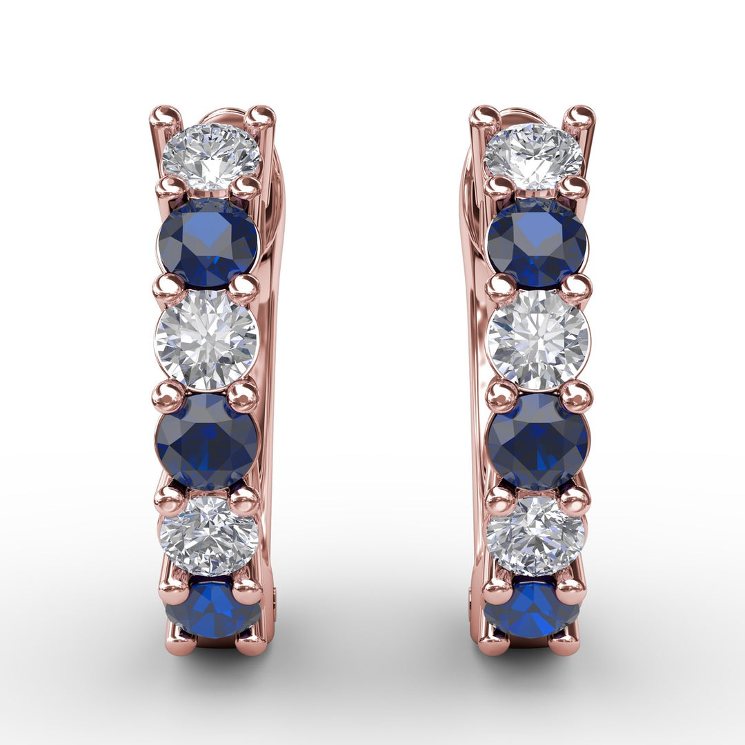 Shared Prong Sapphire And Diamond Hoop Earrings