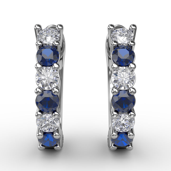 Shared Prong Sapphire And Diamond Hoop Earrings
