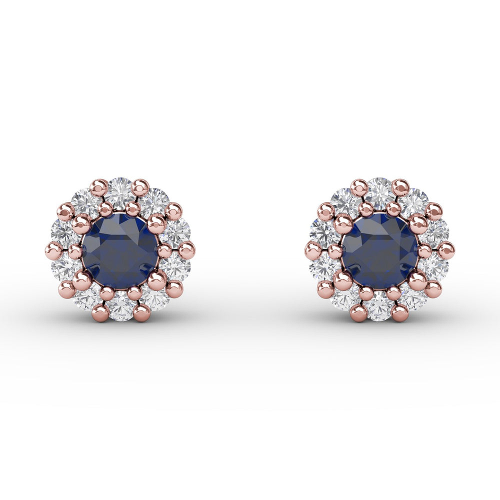 Shared Prong Sapphire and Diamond Stud Earrings
