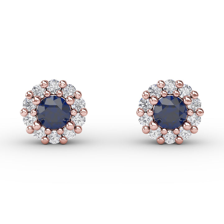 Shared Prong Sapphire and Diamond Stud Earrings