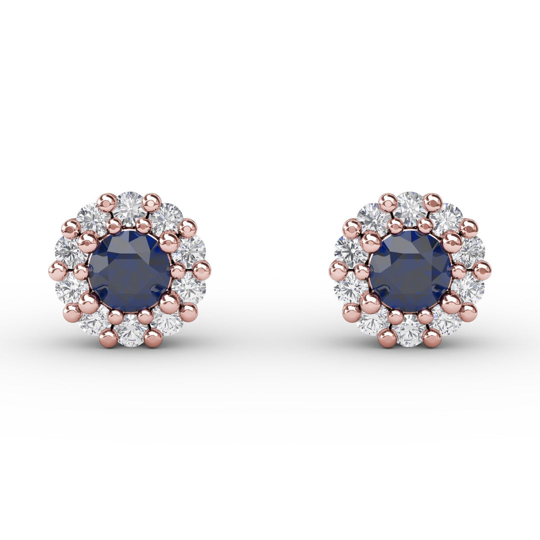Shared Prong Sapphire and Diamond Stud Earrings