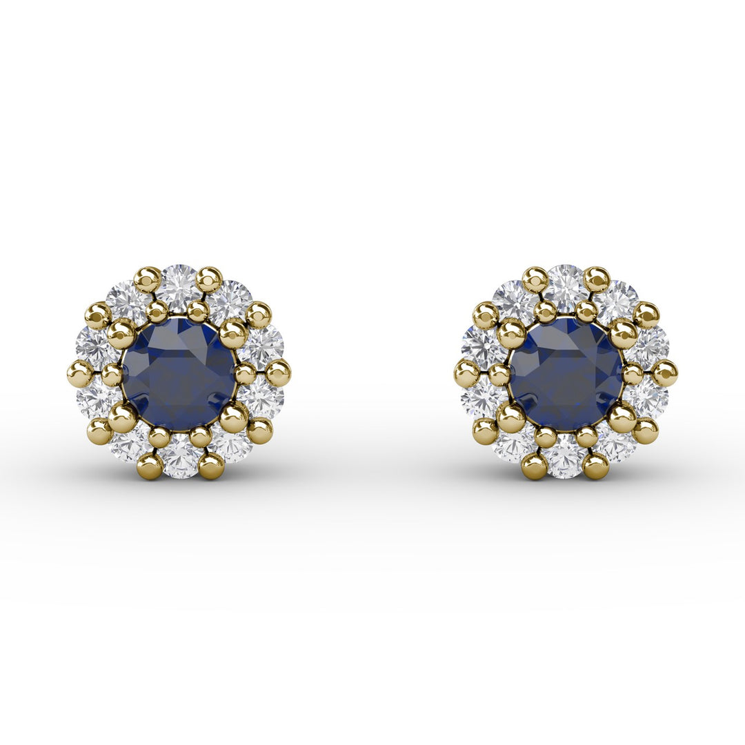 Shared Prong Sapphire and Diamond Stud Earrings