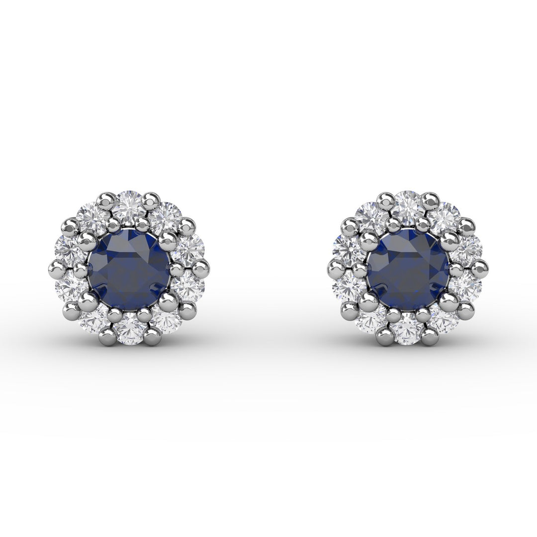 Shared Prong Sapphire and Diamond Stud Earrings
