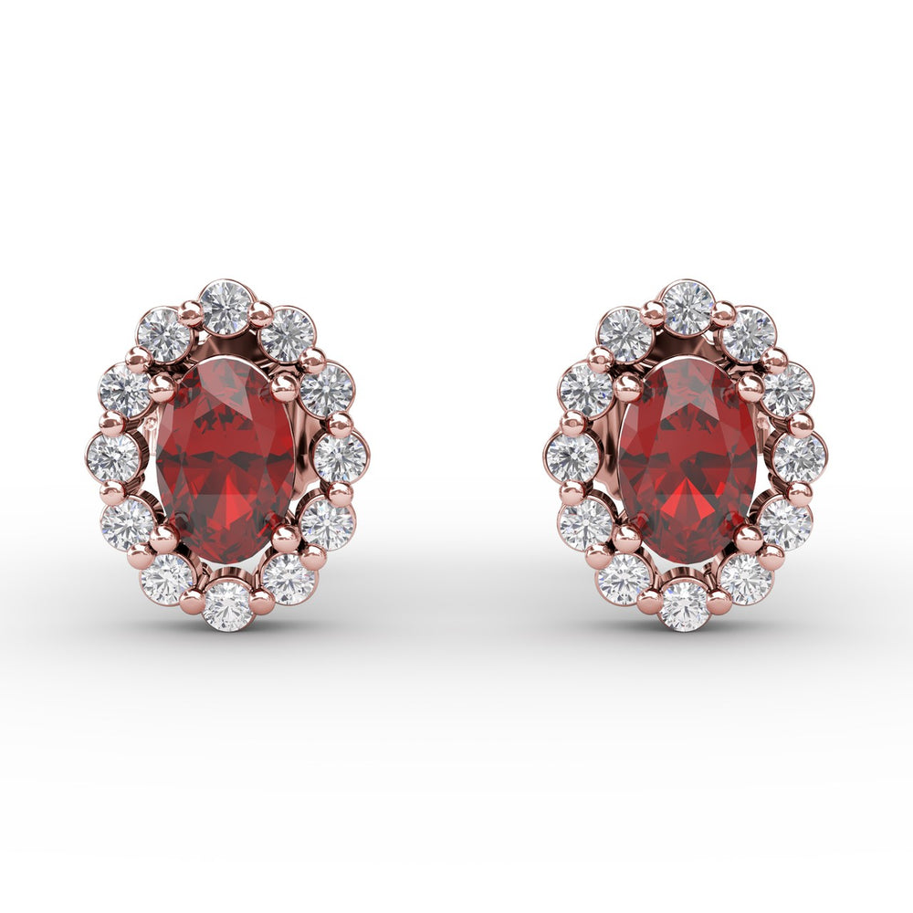 Halo Ruby and Diamond Stud Earrings