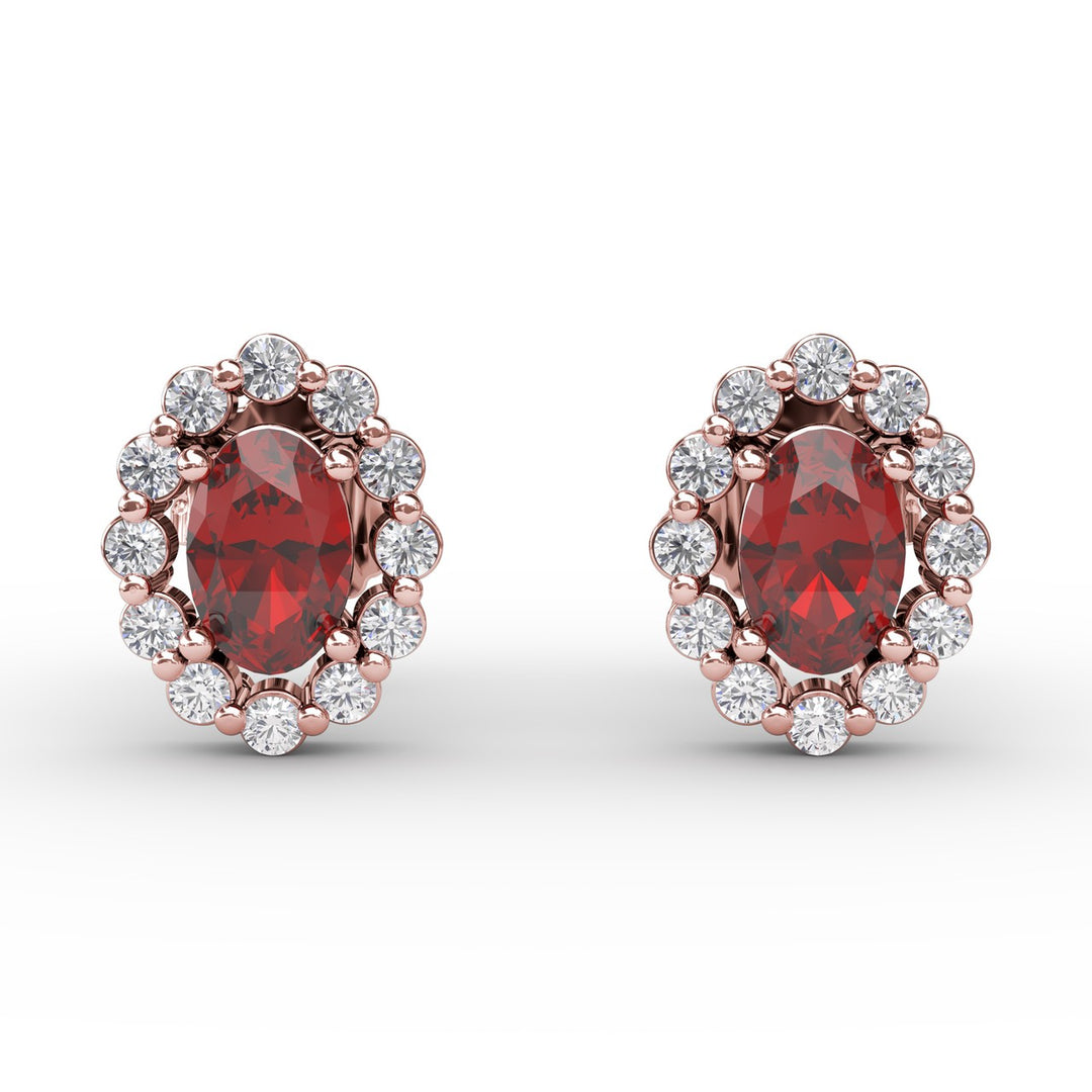 Halo Ruby and Diamond Stud Earrings