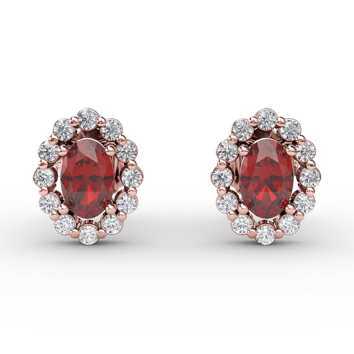 Halo Ruby and Diamond Stud Earrings