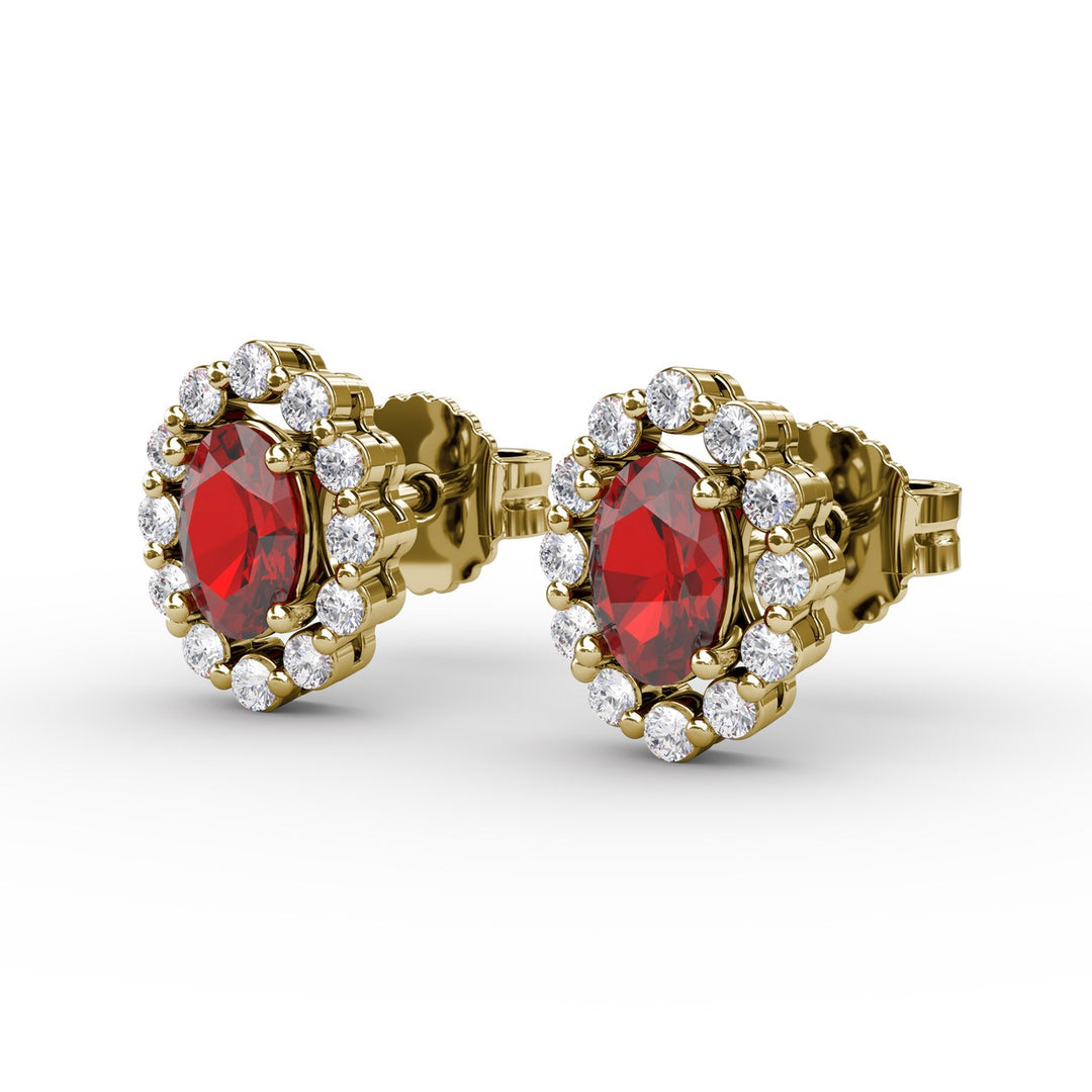Halo Ruby and Diamond Stud Earrings