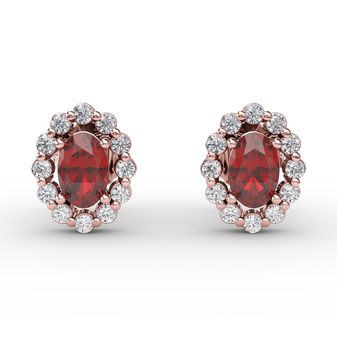Halo Ruby and Diamond Stud Earrings